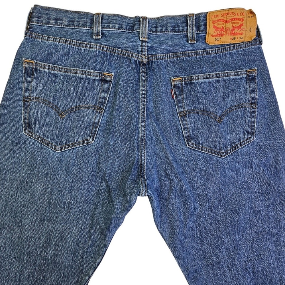 Levis 501 Original Fit Mens Jeans Medium Wash Blue Straight Leg 38x34 00501-0193 - Picture 5 of 12